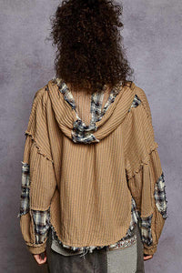 POL - Hooded Balloon Sleeve Thermal Top – Plaid Contrast