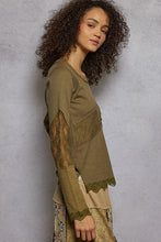 Load image into Gallery viewer, POL Lace Trim Olive Thermal Top – Boutique Long Sleeve Rib Mix
