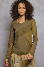 Load image into Gallery viewer, POL Lace Trim Olive Thermal Top – Boutique Long Sleeve Rib Mix
