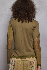 POL Lace Trim Olive Thermal Top – Boutique Long Sleeve Rib Mix
