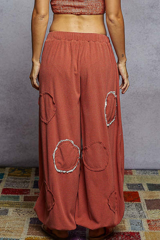 POL Corduroy Patch Jogger Pants with Lace Trim – Rust Wide-Leg Boho Joggers
