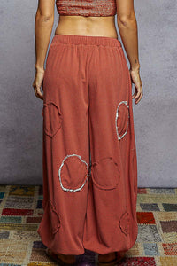POL Corduroy Patch Jogger Pants with Lace Trim – Rust Wide-Leg Boho Joggers