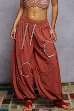 Load image into Gallery viewer, POL Corduroy Patch Jogger Pants with Lace Trim – Rust Wide-Leg Boho Joggers
