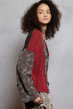 Load image into Gallery viewer, POL V-Neck Star Patchwork Cardigan – Multi-Fabric Raw Edge Knit
