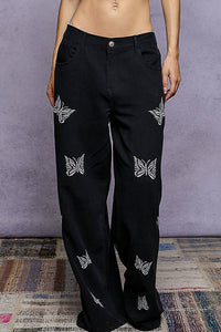 POL Butterfly Vintage Washed Wide Pant