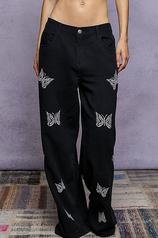 POL Butterfly Vintage Washed Wide Pant