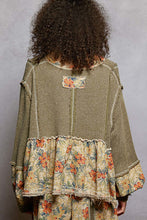 Load image into Gallery viewer, POL Mugwort Green Balloon Sleeve Floral Patchwork Top
