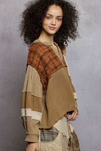 Pol Oversized Gauze Patchwork Top