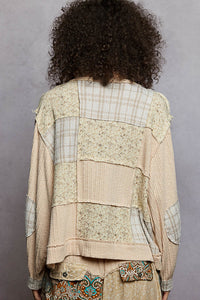 POL Patchwork Ribbed Top – Plaid & Floral Contrast