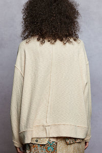 POL Oversized Ribbed Top with Floral Contrast