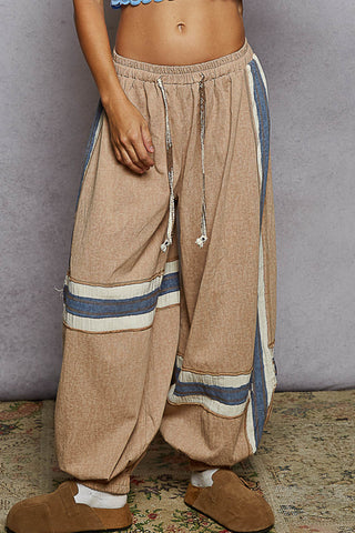 POL Latte Vintage Patchwork Jogger Pants – Balloon Fit - Latte