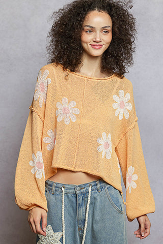 POL Sweater Top with Balloon Sleeve- Apricot