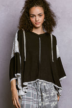 Load image into Gallery viewer, POL V-Neck Relaxed Fit Short Sleeve Hoodie- Black
