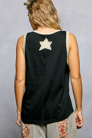 POL Sleeveless Tank With Star Patch - Black