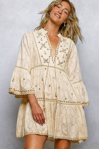 POL - V-Neck Woven Dress - Natural