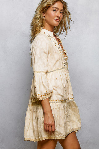 POL - V-Neck Woven Dress - Natural
