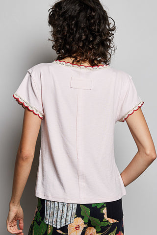 POL V-Neck Cotton Jersey Top- Soft Pink