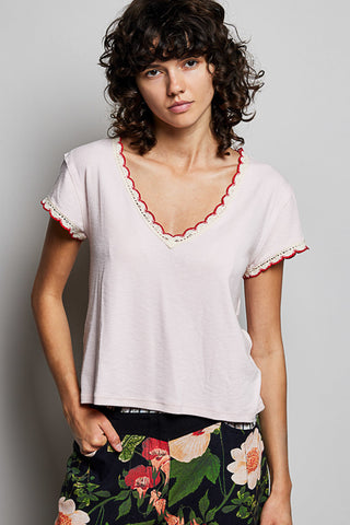 POL V-Neck Cotton Jersey Top- Soft Pink