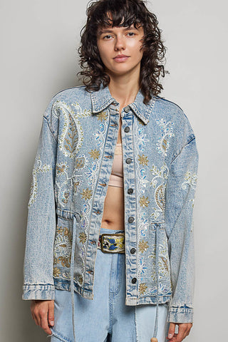 POL - Embroidered Denim Jacket - Denim
