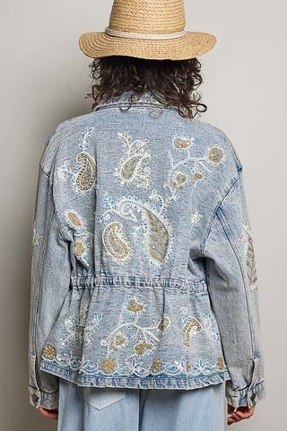 POL - Embroidered Denim Jacket - Denim