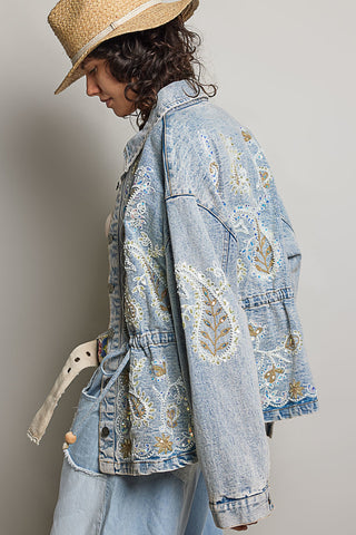 POL - Embroidered Denim Jacket - Denim