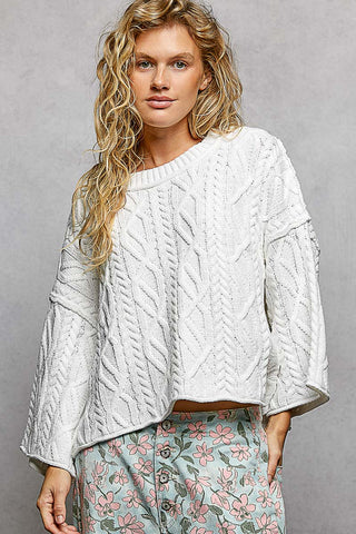 Pol Clothing - Cozy Cable Knit Cropped Pullover Sweater - Off White