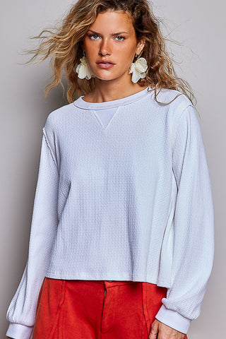 Pol - Vintage Waffle Knit Oversized Long Sleeve - Off White