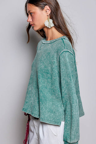 Pol Vintage Waffle Knit Oversized Long Sleeve, Evergreen