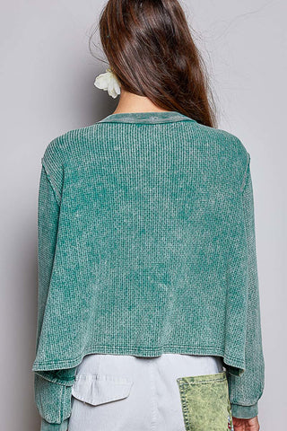 Pol Vintage Waffle Knit Oversized Long Sleeve, Evergreen