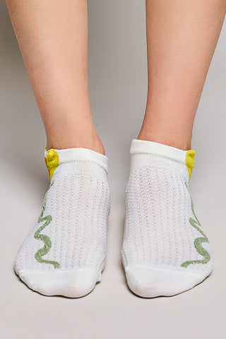 Pol Playful Ankle Socks, White with Yellow Floral