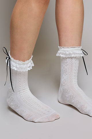 Pol - Textured Knit Crew Socks - Black and White