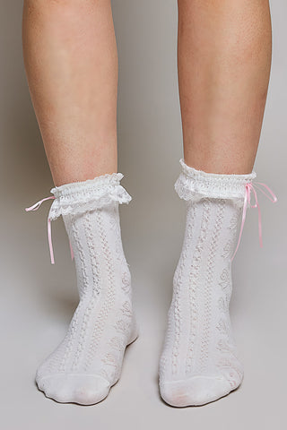 Pol - Textured Knit Crew Socks - Black and White