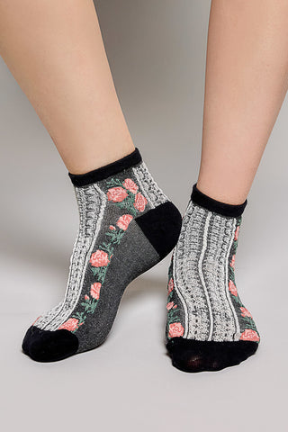 Pol  - Ribbed Crew Socks - Multi Floral