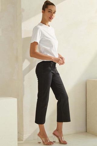Yelete Classic Solid Straight Leg Crop Pants Black
