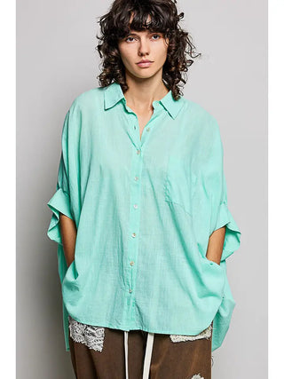 POL - Half Sleeve Cotton Roomy Fit Casual Shirt - Mint