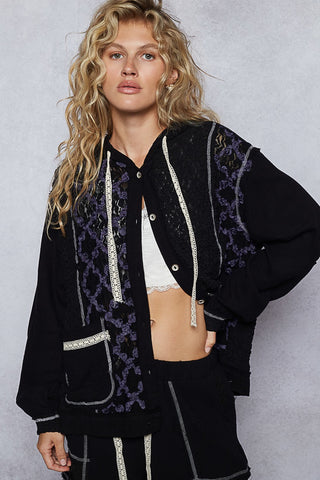 POL Floral Lace Hoodie - Black