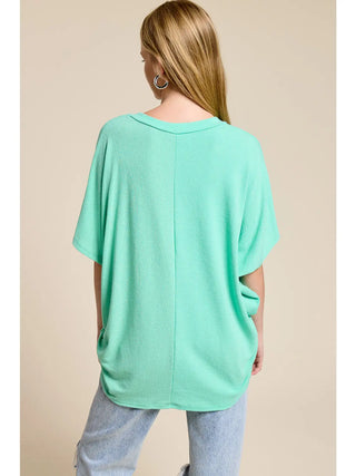 Charlotte Avery Relaxed V-Neck Top- Seafoam