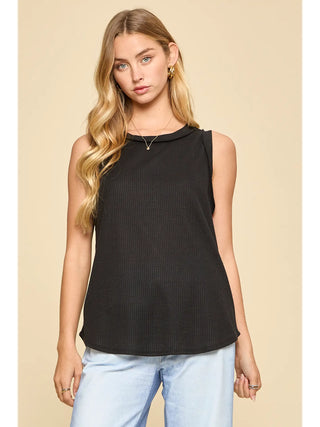 Andree by Unit Waffle Knit Sleeveless Tank Top- Black