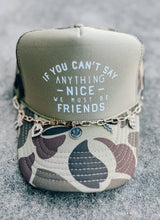 Load image into Gallery viewer, We Must Be Friends Two Tone Camo Trucker Hat
