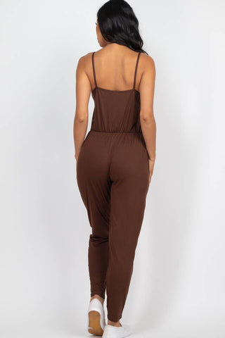 Capella Apparel - Solid Spaghetti Strap Jumpsuit - Coffee