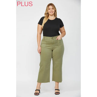 Mica Super High Rise Wide Crop Jeans – Olive | Trendy Boutique Denim