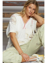Load image into Gallery viewer, POL Lace V-Neck Hoodie Top – Relaxed Neutral Rib with Lace Detail
