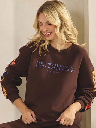 Yelete Scuba Graphic Sweatshirt – Faith Over Fear-Brown
