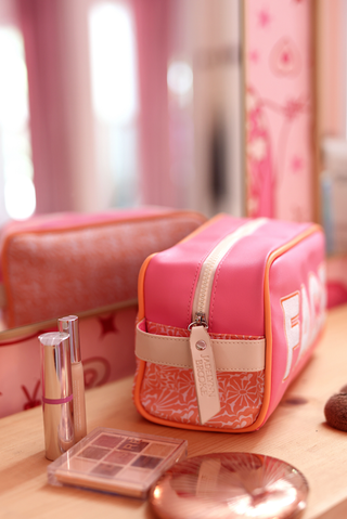 Jadelynn Brooke - Handle Cosmetic Bag- 'Face' Embroidered (Pink/Orange/Cream)