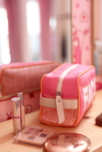 Jadelynn Brooke - Handle Cosmetic Bag- 'Face' Embroidered (Pink/Orange/Cream)