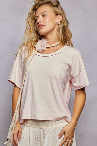 Pol Relaxed Boxy Short Sleeve Tee Light Pink