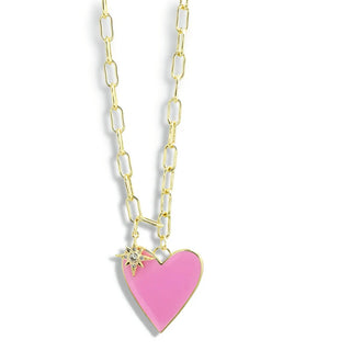 Enamel Heart/Star Necklace - Light Pink