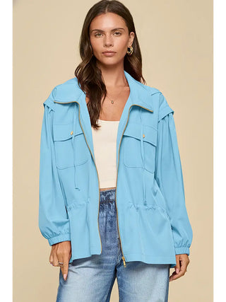 Dear Scarlett Lightweight Zip-Up Hooded Jacket - Aqua