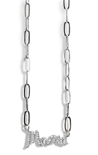 Mama Crystal Script Necklace