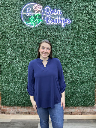 Dear Scarlett 3/4 Sleeve Lizzy Blouse - Navy